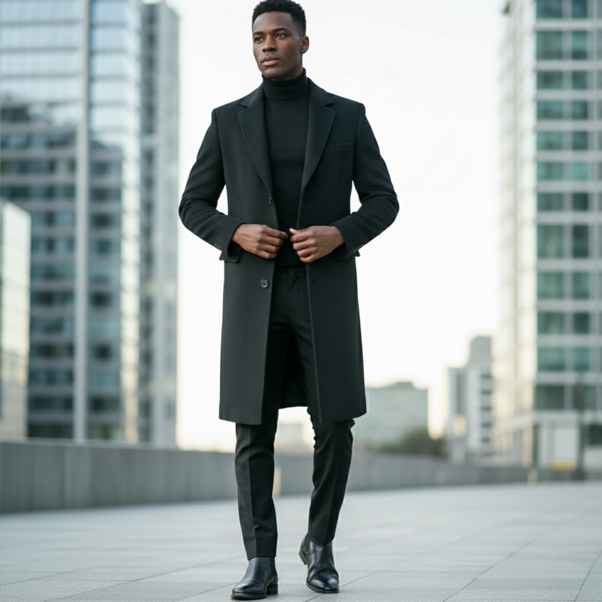 Men's Slim-Fit Long Winter Coat with Fur Collar
