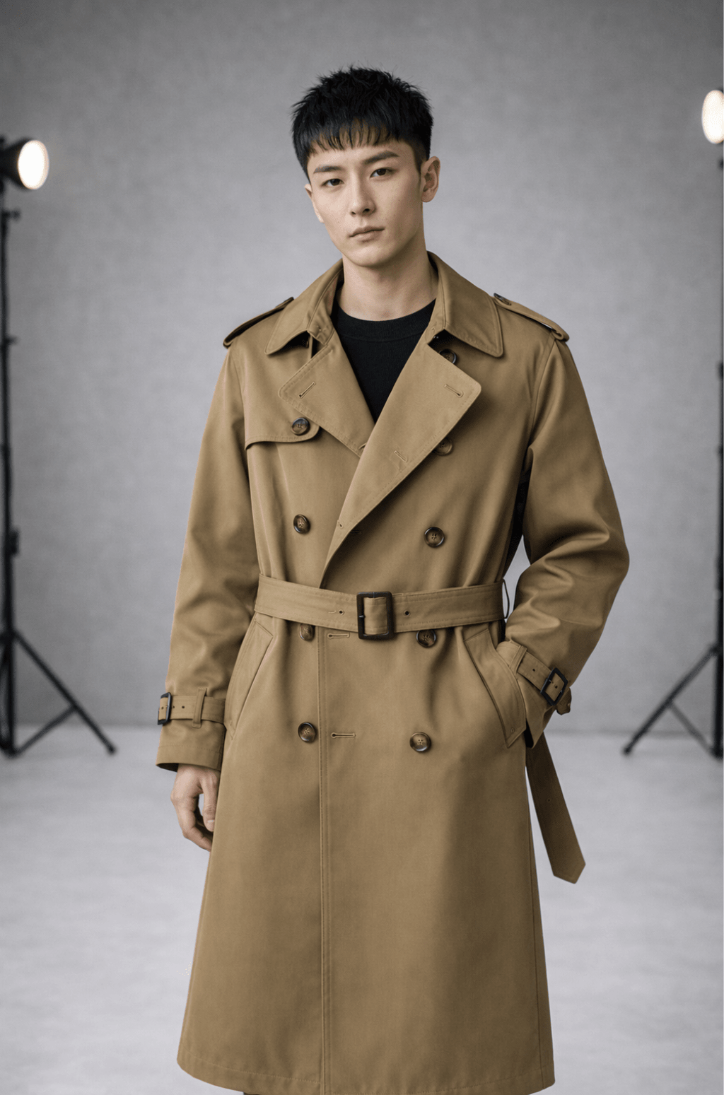 Men's Double-Breasted Belted Trench Coat