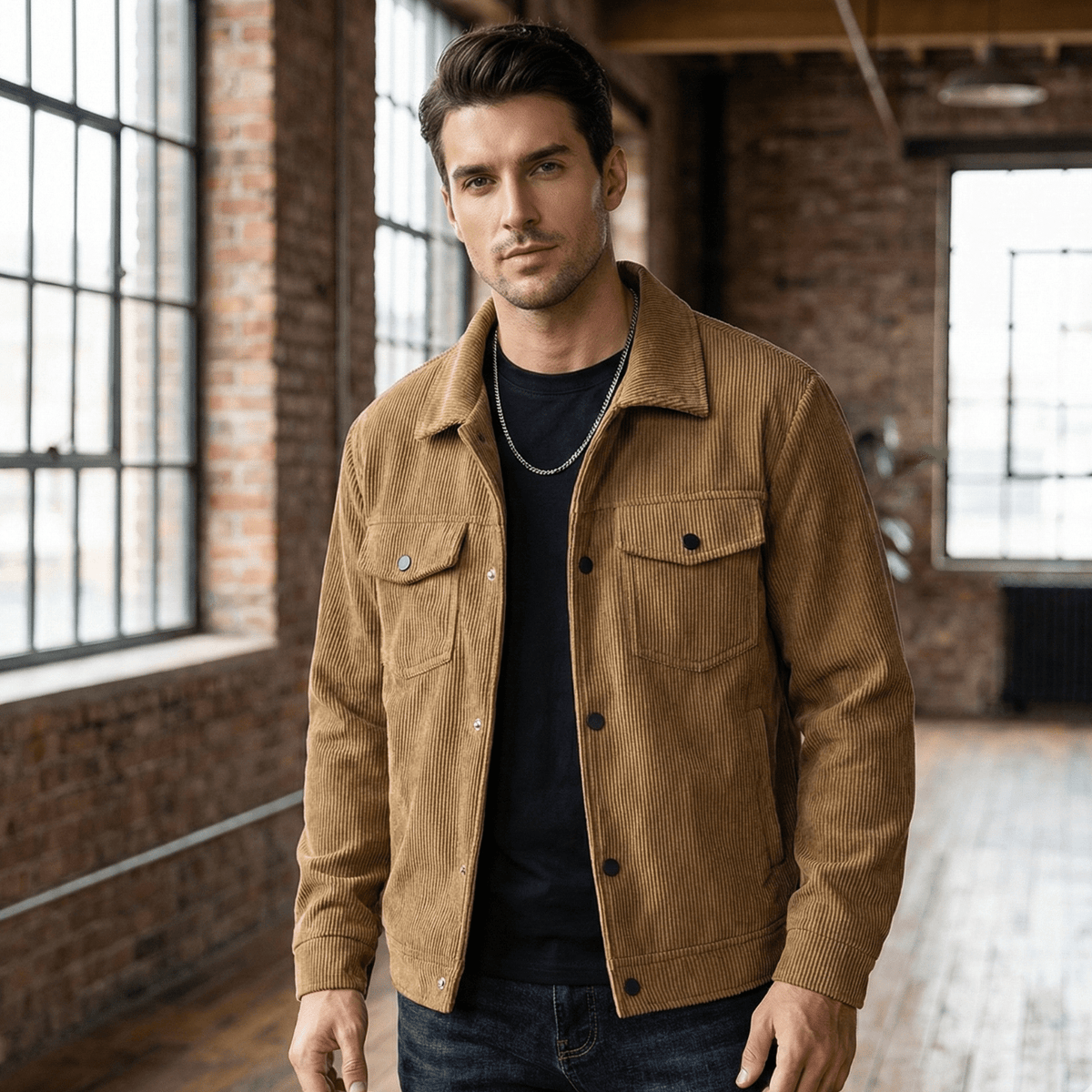 Men's Corduroy Jacket – Loose Fit, Single-Breasted, Winter Outerwear