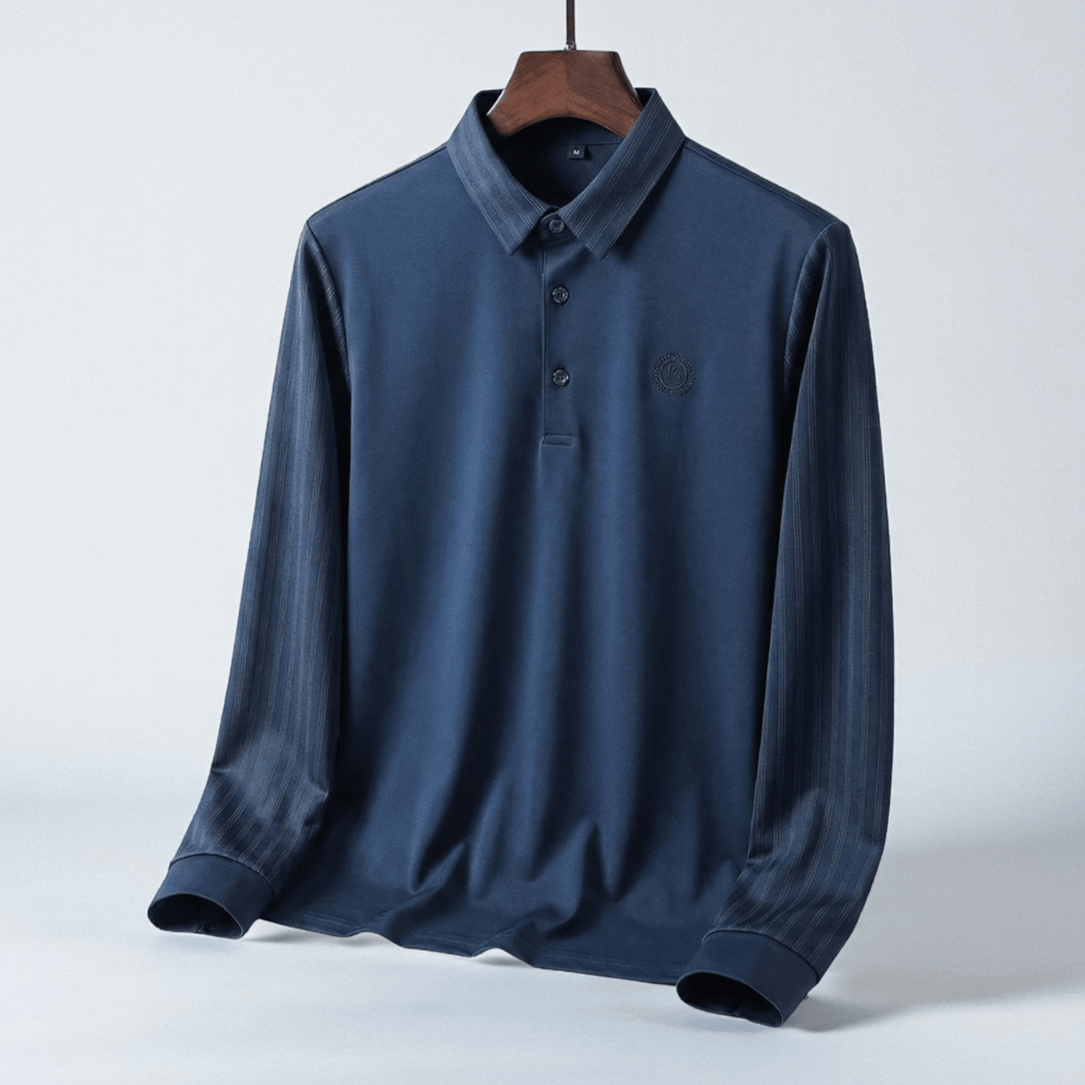 Men's Slim-Fit Long-Sleeve Top with Striped Collar