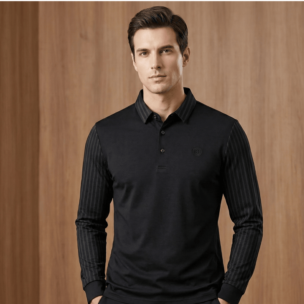 Men's Slim-Fit Long-Sleeve Top with Striped Collar