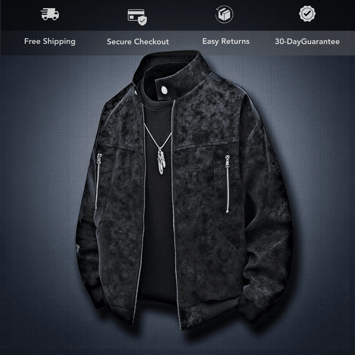 Men's Tie-Dye PU Leather Stand Collar Jacket