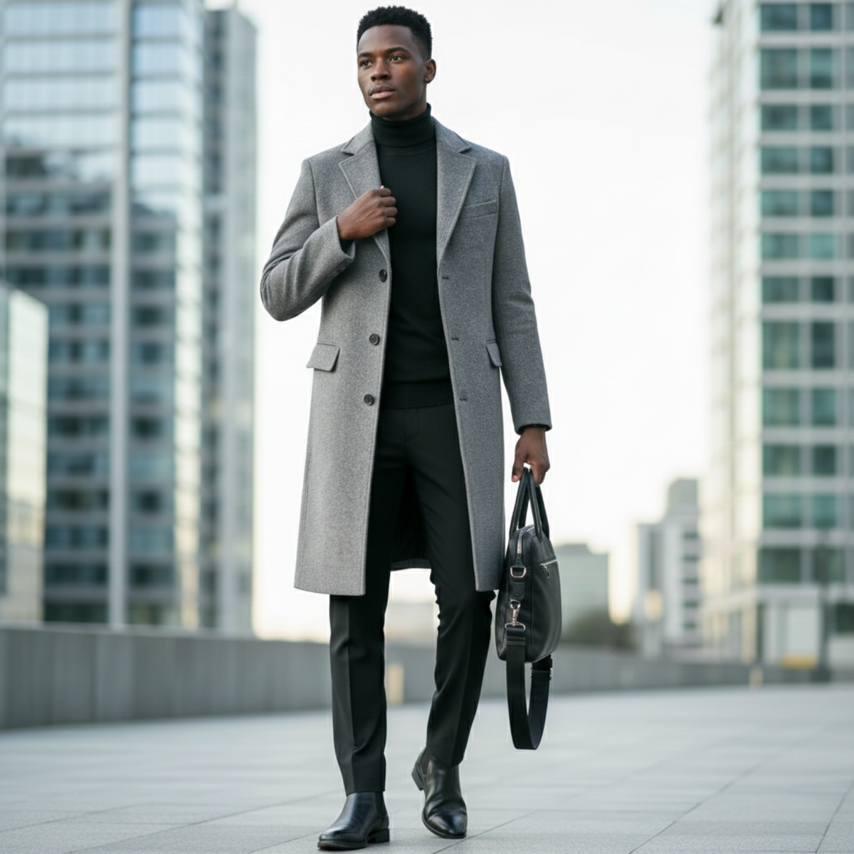 Men's Slim-Fit Long Winter Coat with Fur Collar