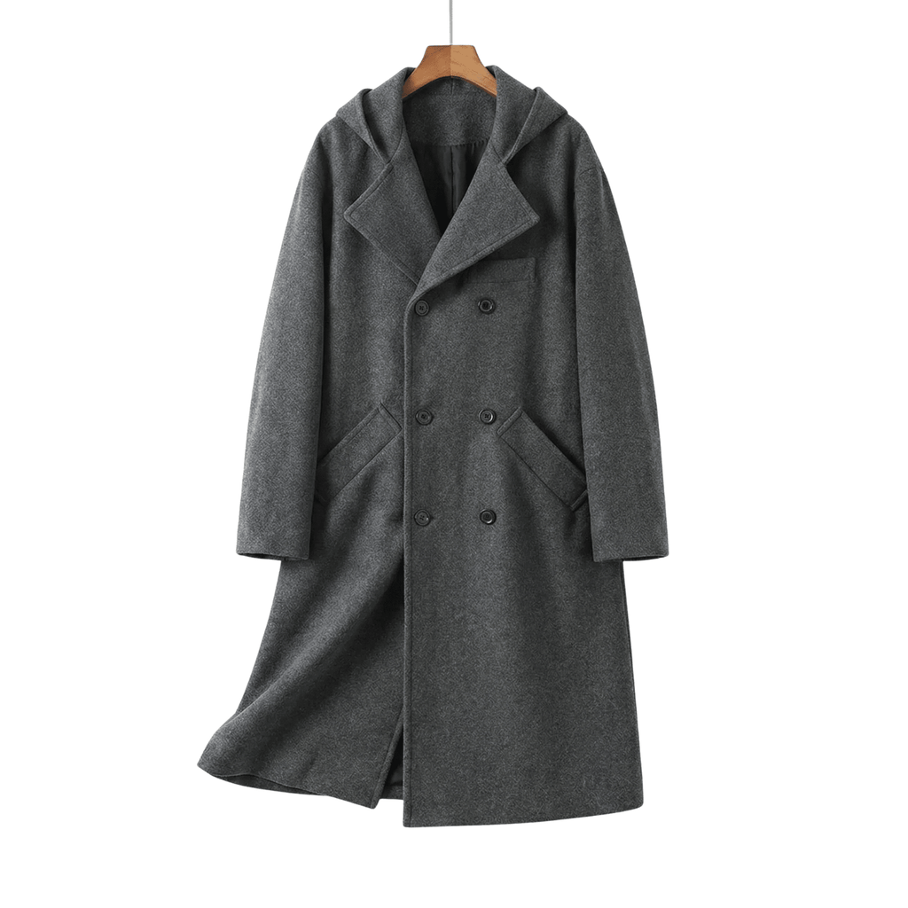 Men's Hooded Double-Breasted Trench Coat