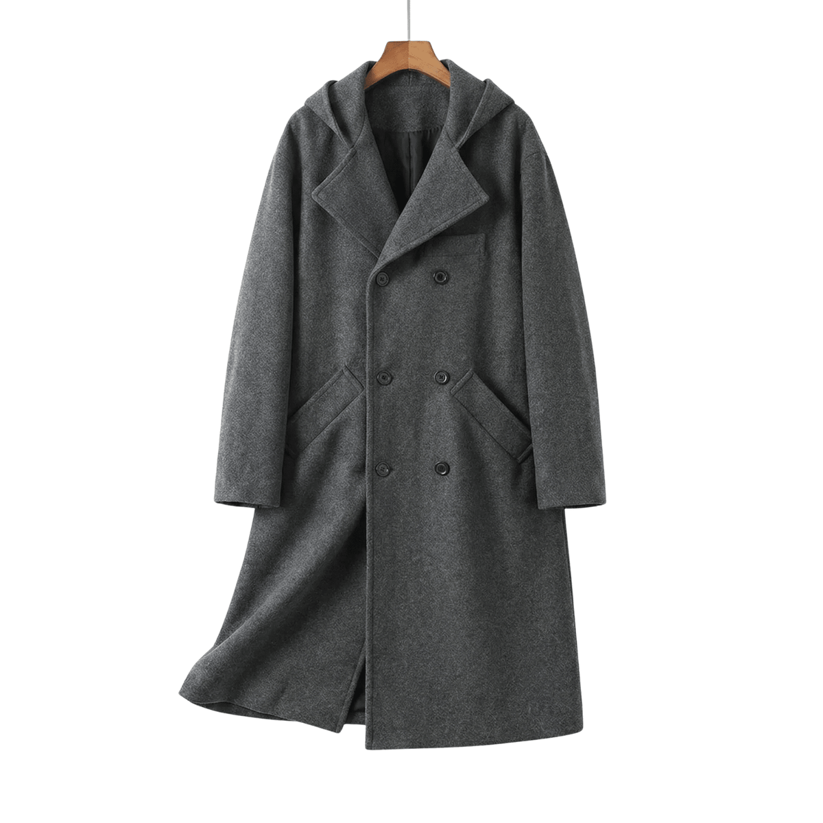 Men's Hooded Double-Breasted Trench Coat