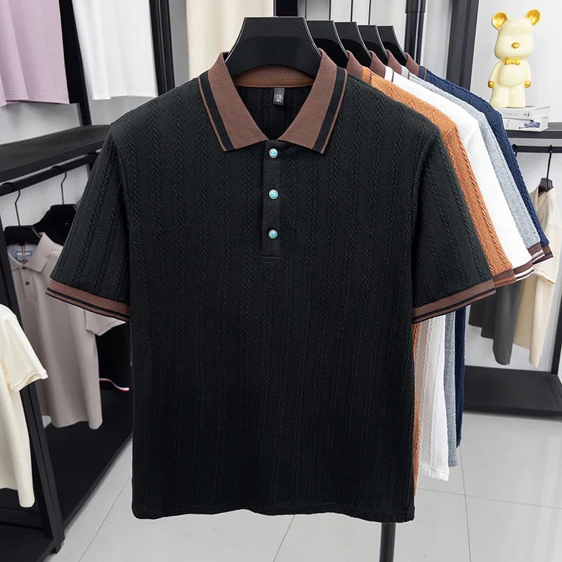 Men's Color-Block Jacquard Knit Polo Shirt