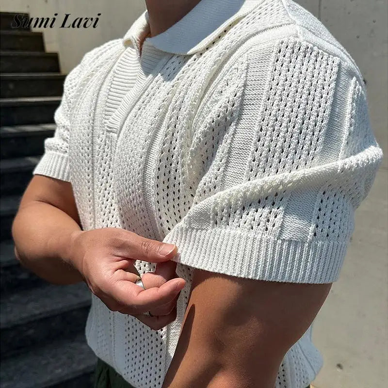 Men's Retro Mesh Knitted Polo Shirt