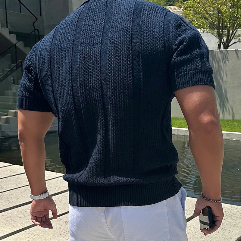 Men's Retro Mesh Knitted Polo Shirt