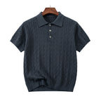 Cable Knit Short-Sleeve Polo Shirt