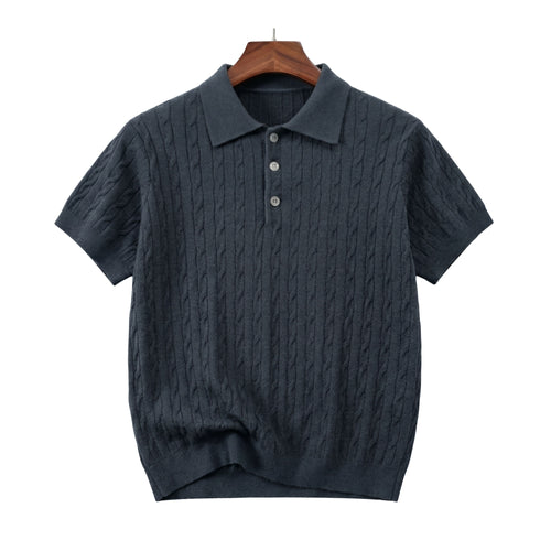 Cable Knit Short-Sleeve Polo Shirt