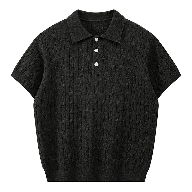 Cable Knit Short-Sleeve Polo Shirt