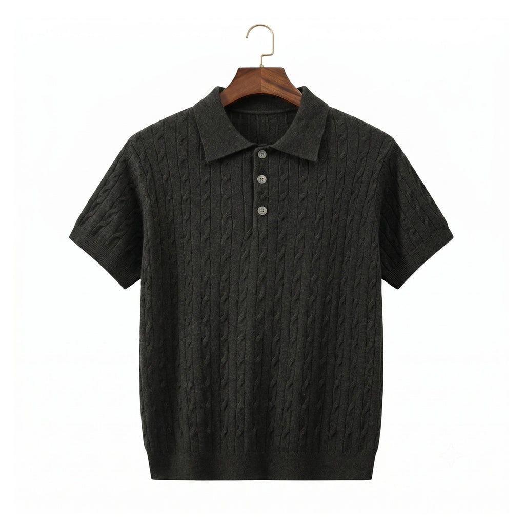 Cable Knit Short-Sleeve Polo Shirt