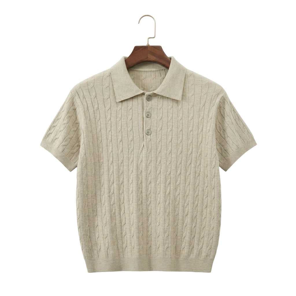 Cable Knit Short-Sleeve Polo Shirt