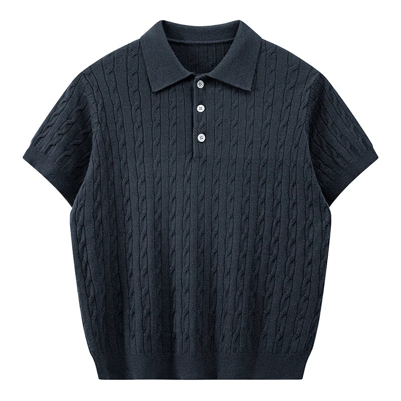 Cable Knit Short-Sleeve Polo Shirt