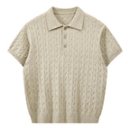 Cable Knit Short-Sleeve Polo Shirt