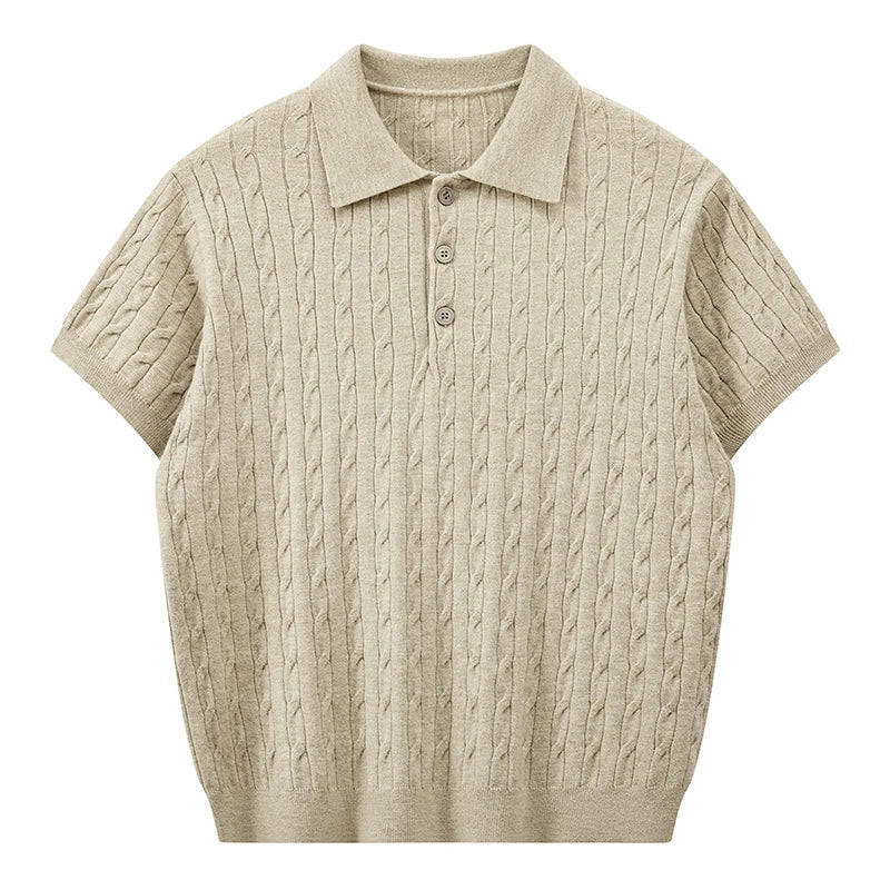 Cable Knit Short-Sleeve Polo Shirt