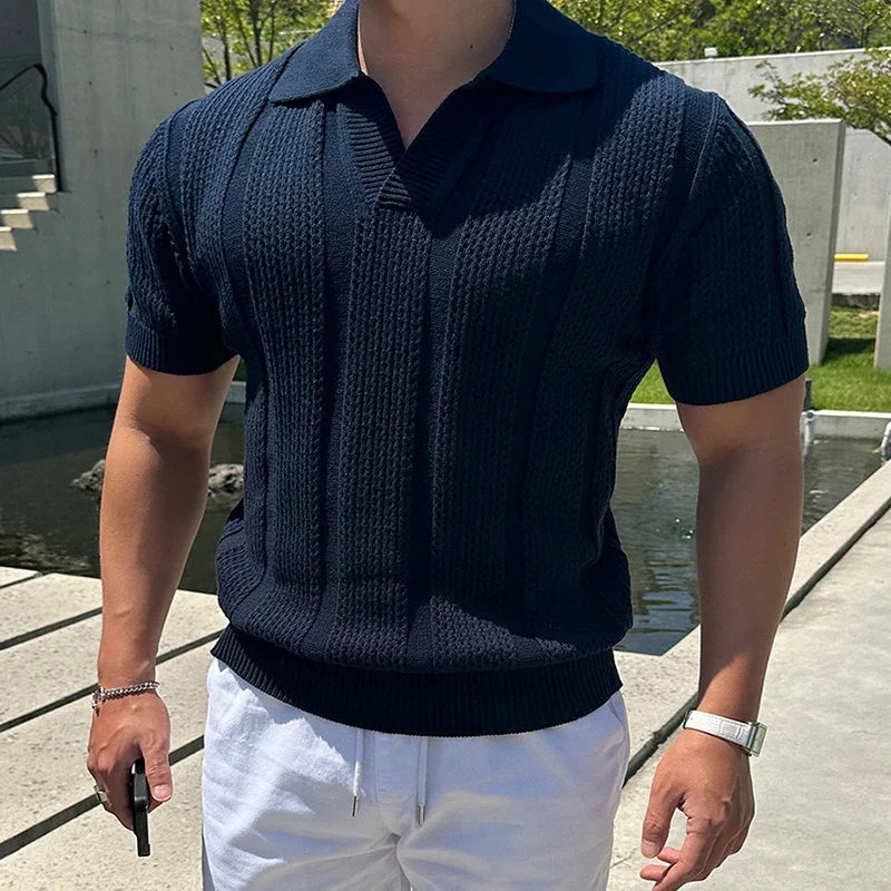 Men's Retro Mesh Knitted Polo Shirt
