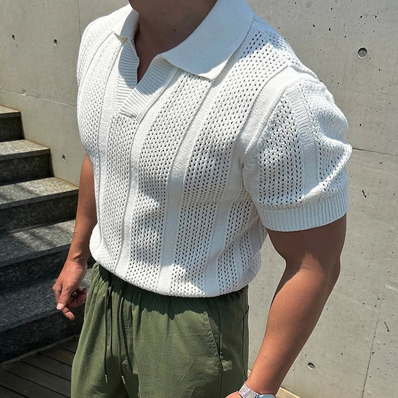 Men's Retro Mesh Knitted Polo Shirt