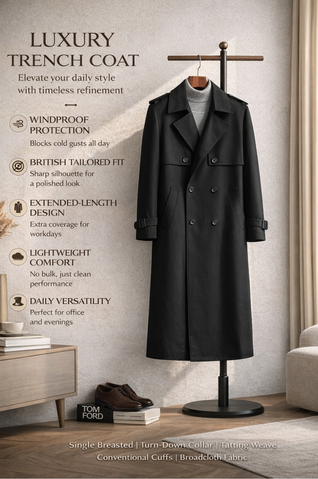 Men's Extended-Length Trench Coat